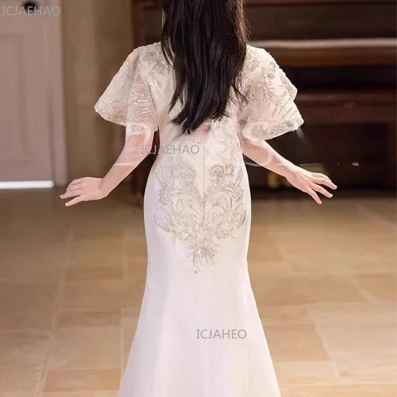 Robe Qipao Blanche pour Filles, Robe Enfant, Tenue de Cérémonie pour Enfants, Costume de Fête Formel