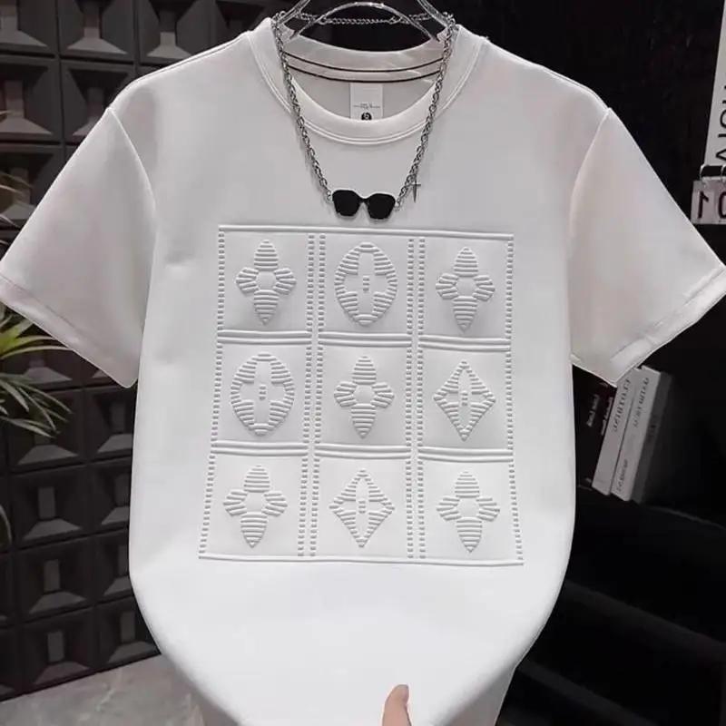 2025 été nouveaux hommes polyvalent industrie lourde lettre acier imprimé à manches courtes t-shirt 