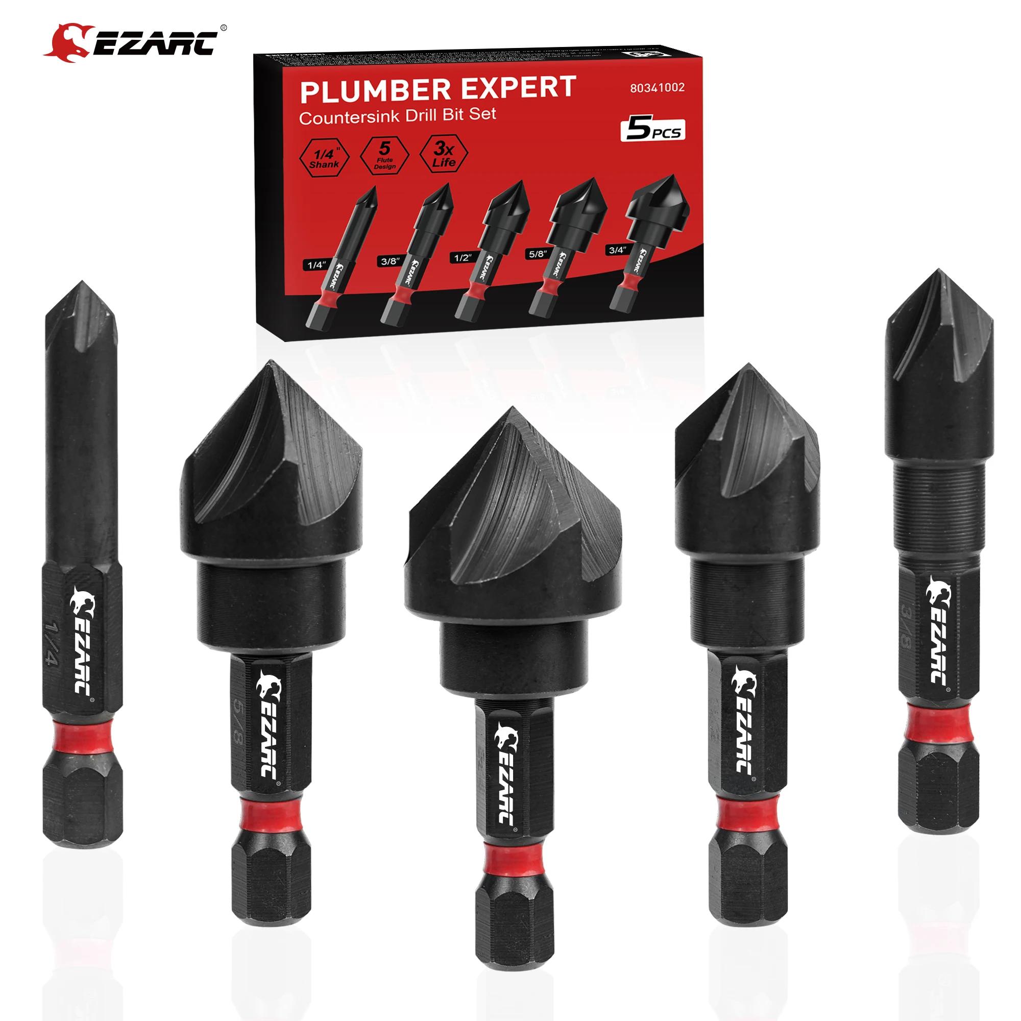 EZARC Jeu de 5 forets à fraiser pour métal, forets fraisés à tige hexagonale de 1/4 de pouce 82 degr