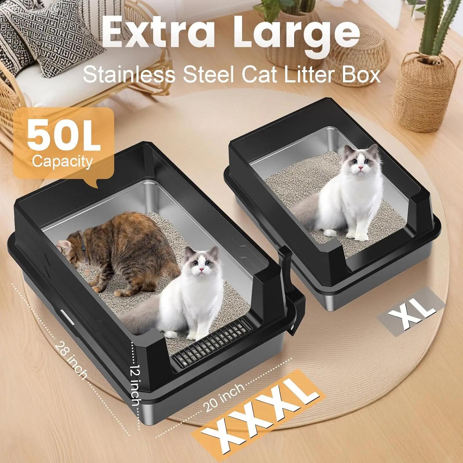 Bac à litière en acier inoxydable XXXL, bac à litière extra large en métal de 28 "de x 20" de largeu