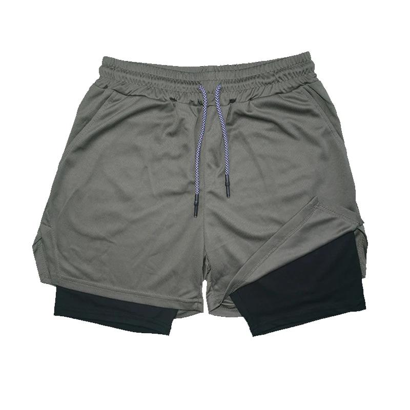 Short de Fitness Double couche pour hommes, doublure en maille avec cordon de serrage, taille élasti