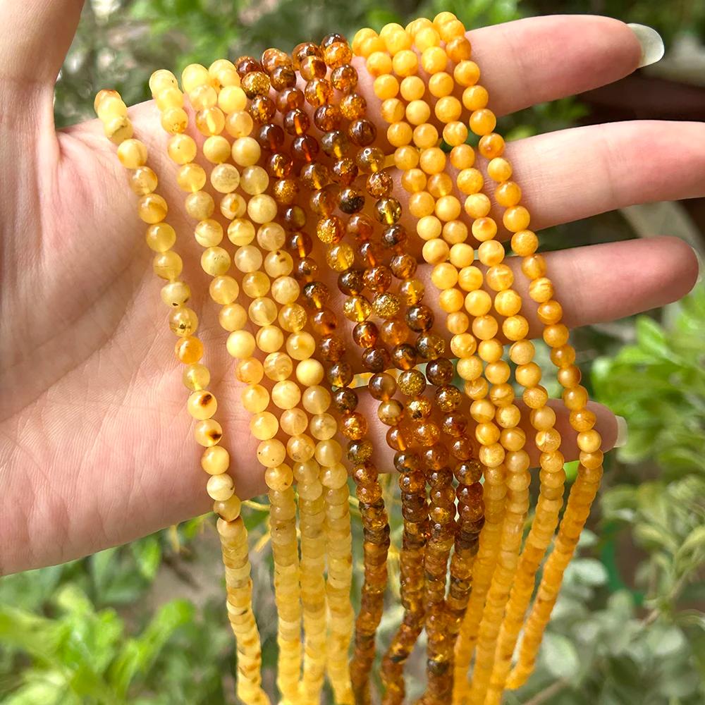 Naturrural véritable fleur de baltique ambre facettes/perles rondes 4-7mm, bricolage perle plante pi