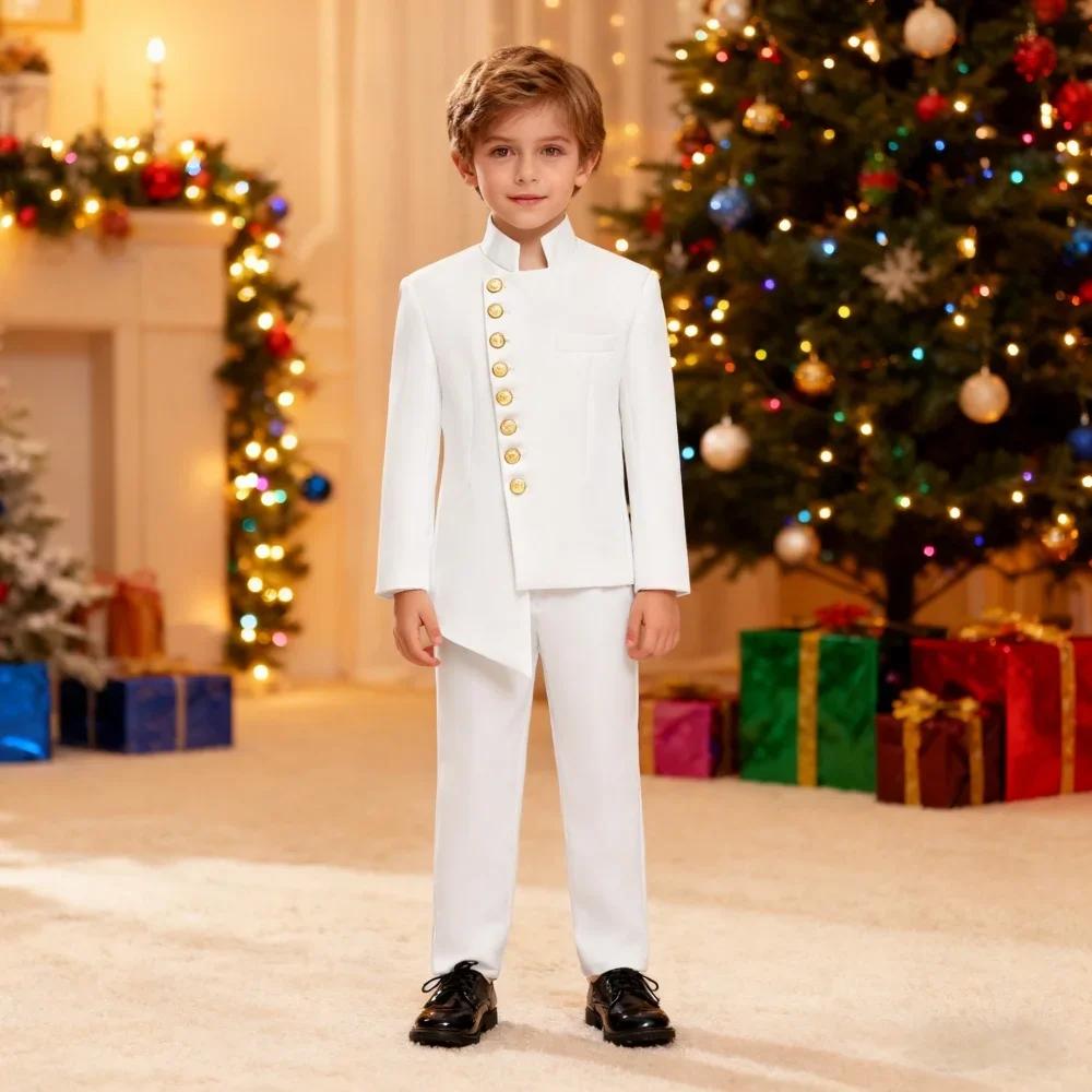 Ensemble de costume formel blanc luxueux pour enfants, nouvelle collection hiver, 2 pièces, blazer e
