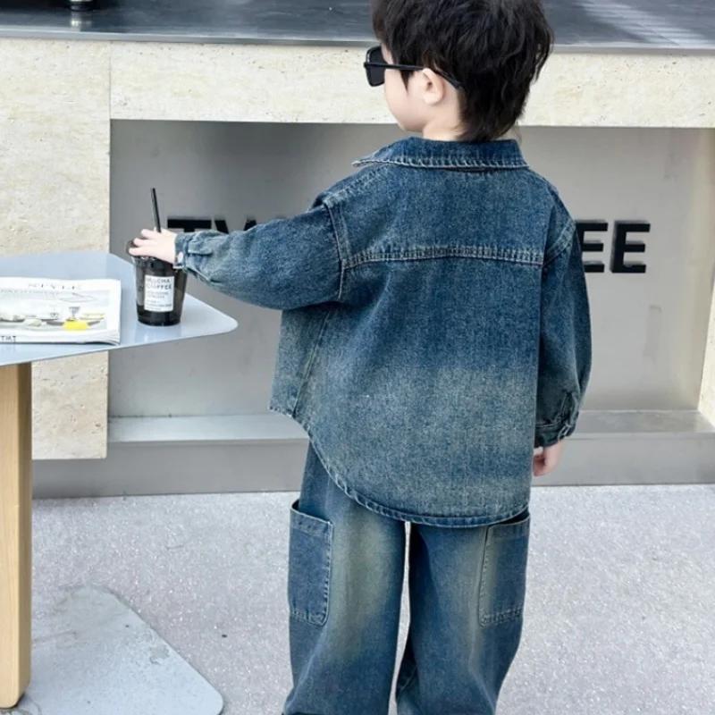 Ensemble en jean pour garçons, 2 pièces, vêtements pour enfants, veste en coton tendance, pantalon, 