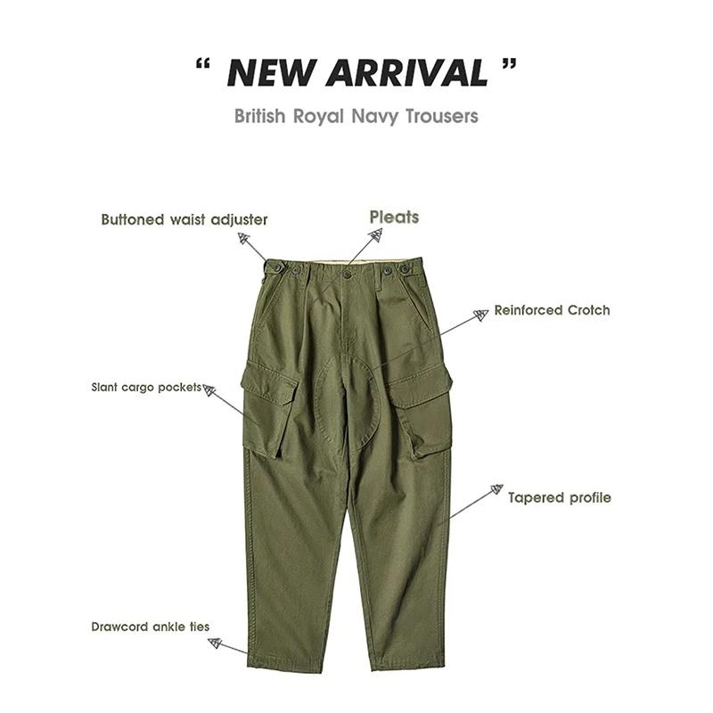 Pantalon vintage britannique Royal Navy pour hommes, pantalon cargo conique en pur coton, pantalon l