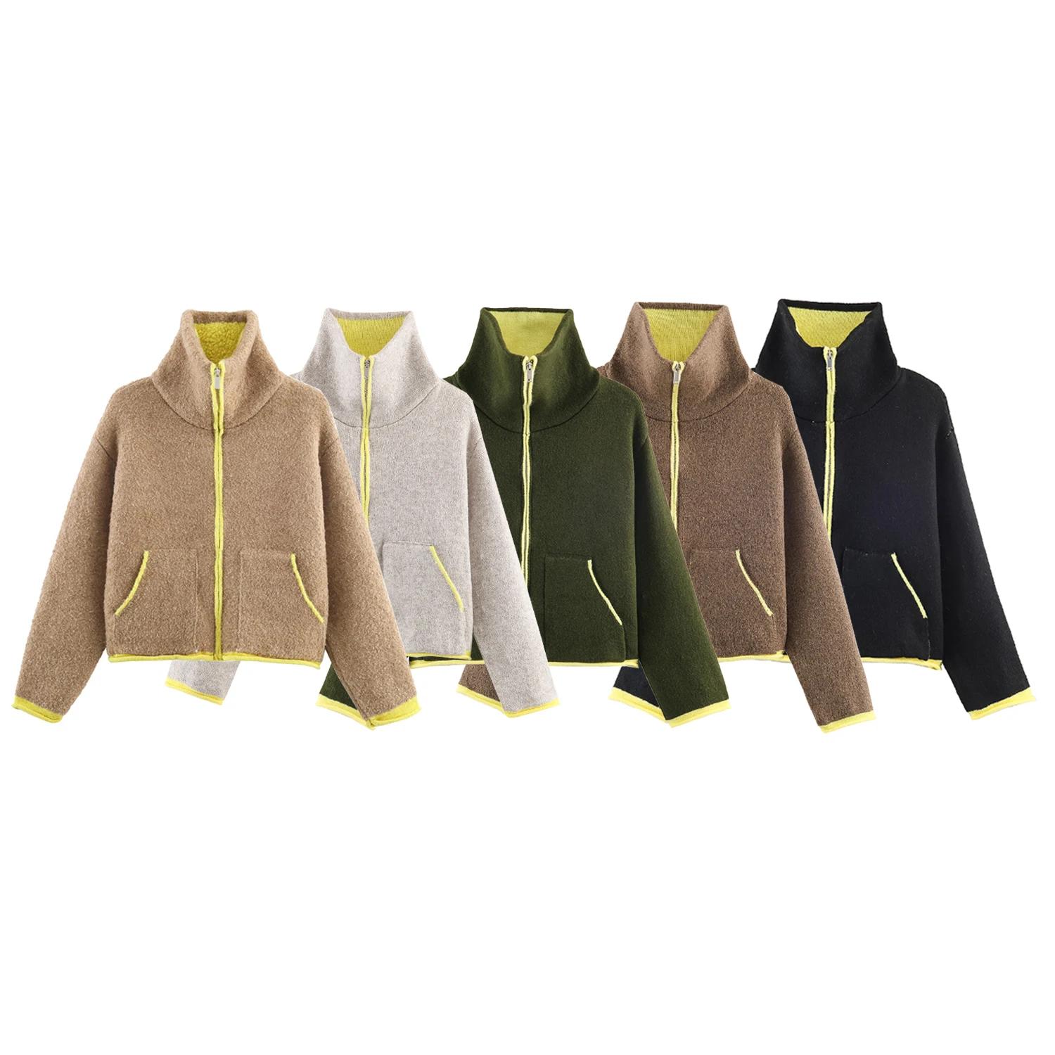 Veste de pilote tricotée pour femme, nouveau produit, Style paresseux, ample, couleur contrastée, co