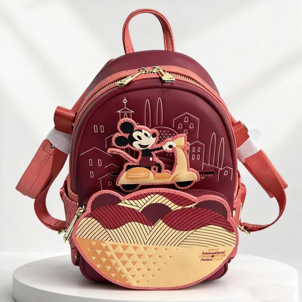 Sac à dos Loungefly Disney Mickey Mouse Ear en cuir PU pour femme, sac de voyage décontracté, mini s