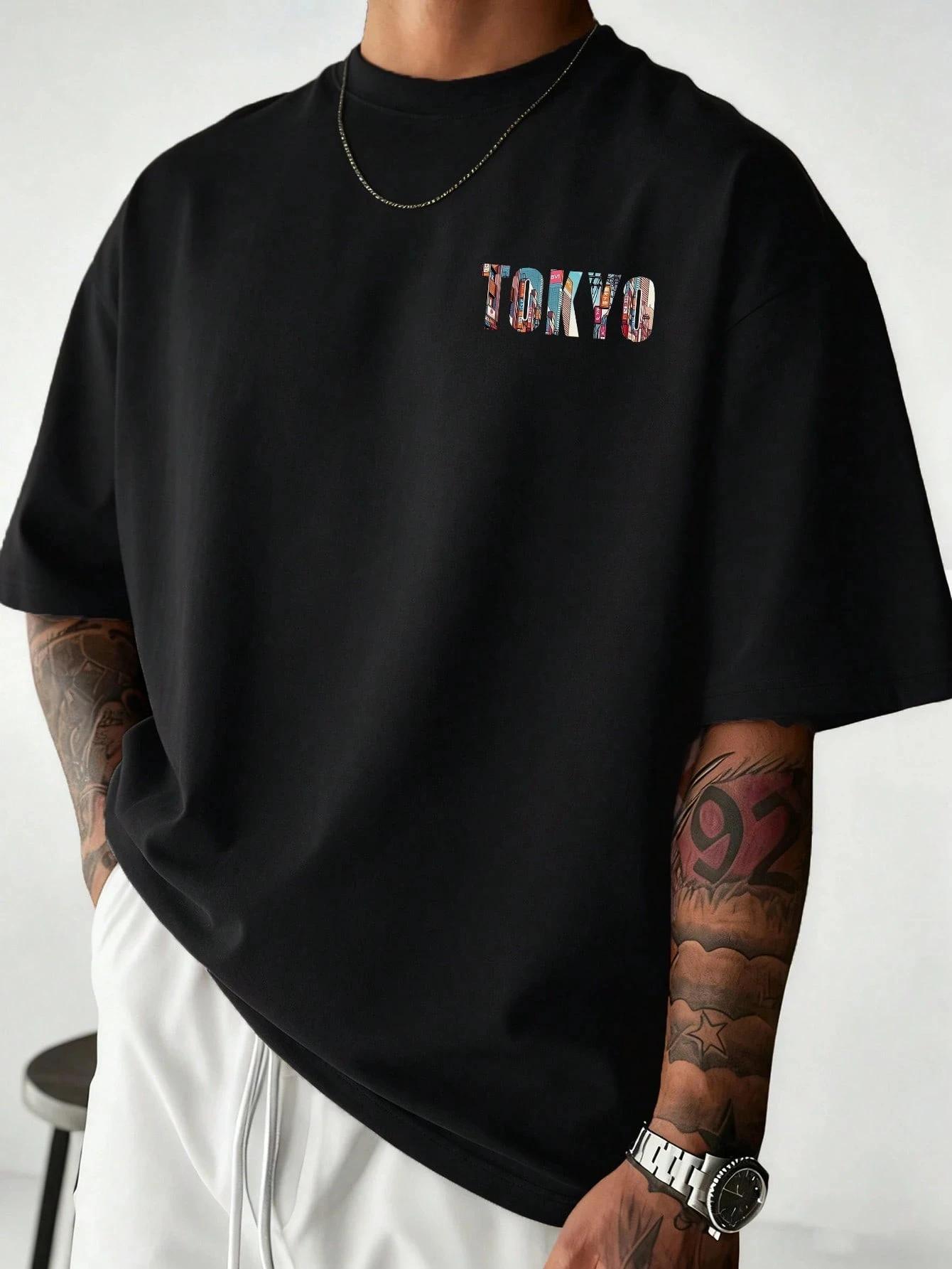 T-shirts en coton à imprimé lettres Tokyo Japon pour l'été, T-shirts à manches courtes pour hommes, 