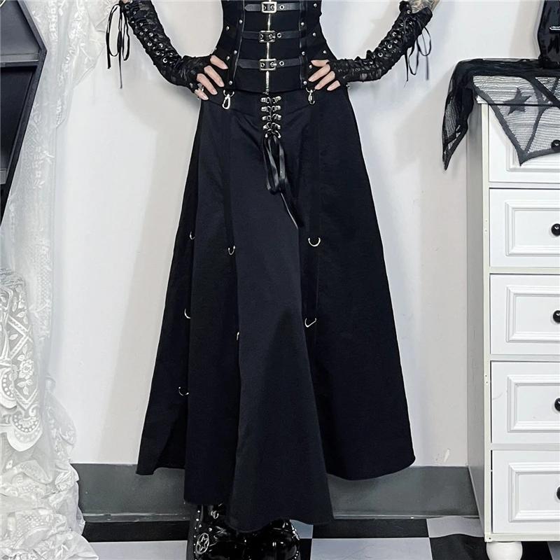 Goth Streetwear jupe gothique femmes Harajuku Emo Alternative Grunge taille haute pansement a-ligne 