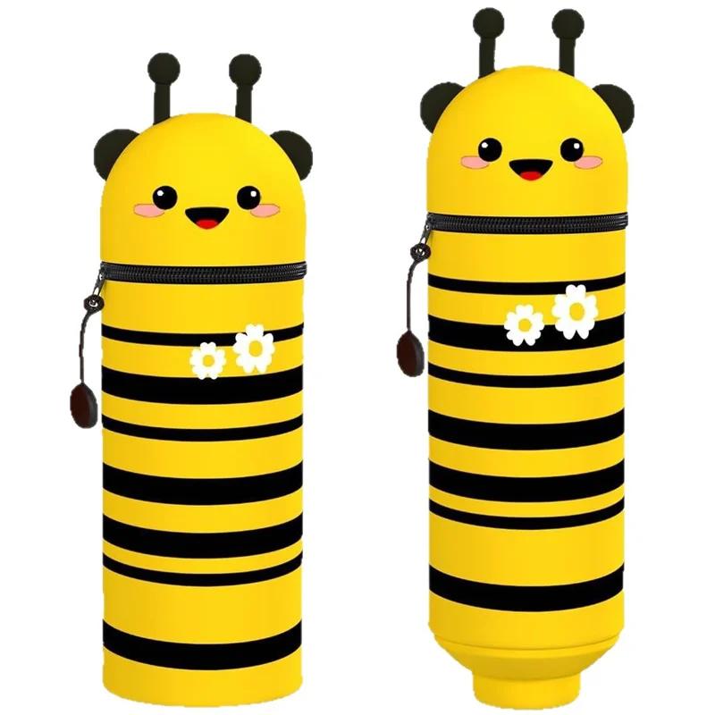 Trousse à crayons télescopique en Silicone, 1 pièce, animaux Kawaii, sac de papeterie de grande capa