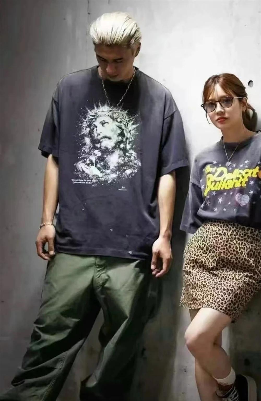 Saint jésus veilleuse Destruction en détresse imprimé à manches courtes T-shirt hommes femmes T peti