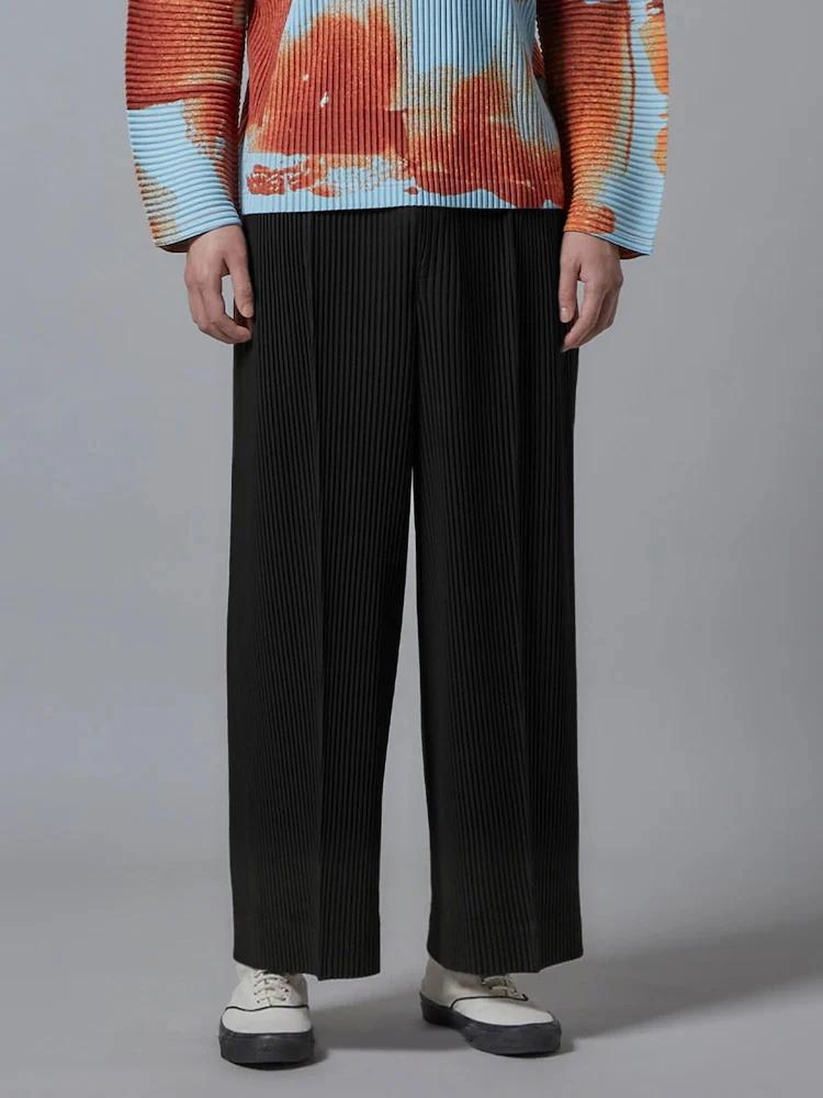 Nouveau pantalon large plissé Miyake pour homme, pantalon décontracté ample, pantalon long de rue