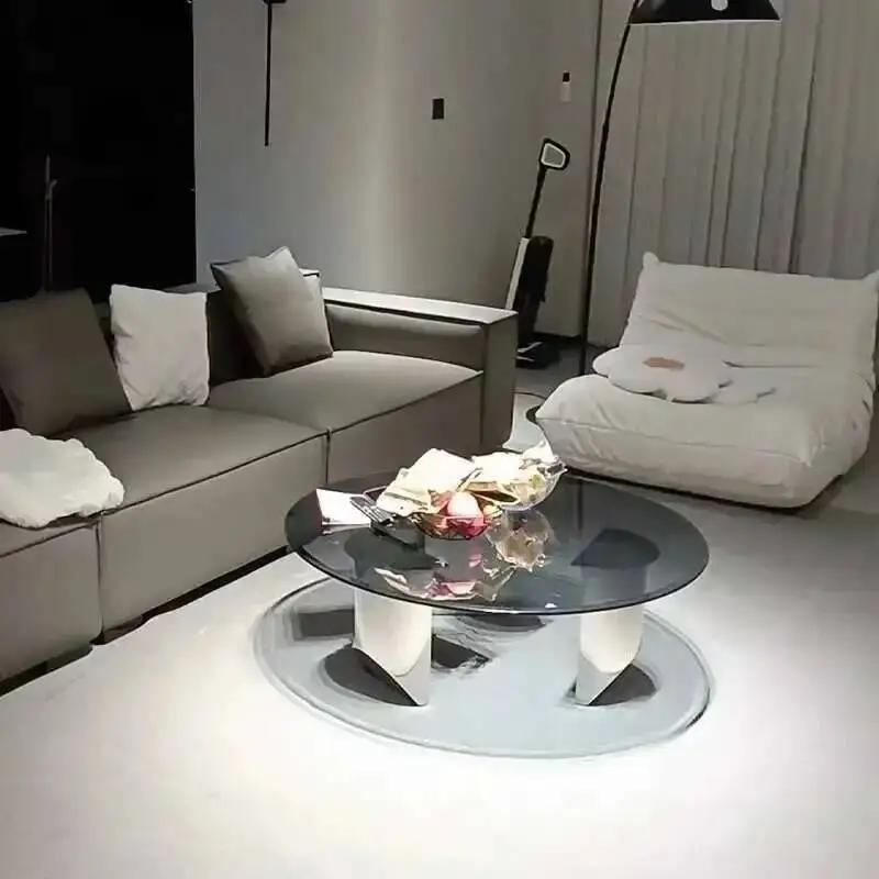 Table en verre trempé de luxe léger italien, Table basse moderne pour la maison, Table ronde créativ