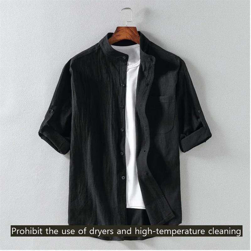 Chemise à manches courtes pour hommes, col montant, cinq points, manches mi-longues, à la mode, manc