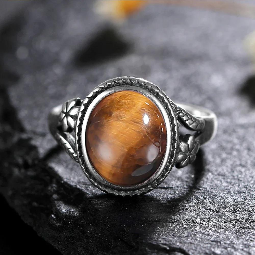 Vinatge bague en argent Bijoux féminins pierre de lune naturelle oeil de tigre anneaux personnalisés