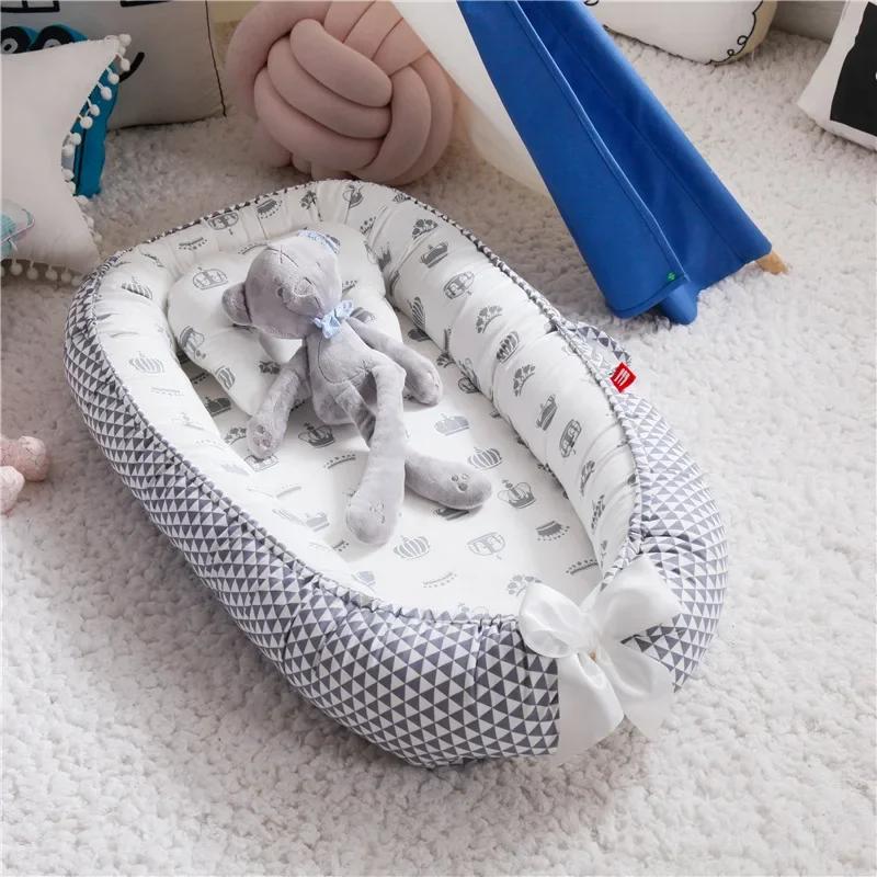 Lit nid pour bébé 85x50cm, avec oreiller, berceau Portable, lit de voyage, berceau en coton pour nou