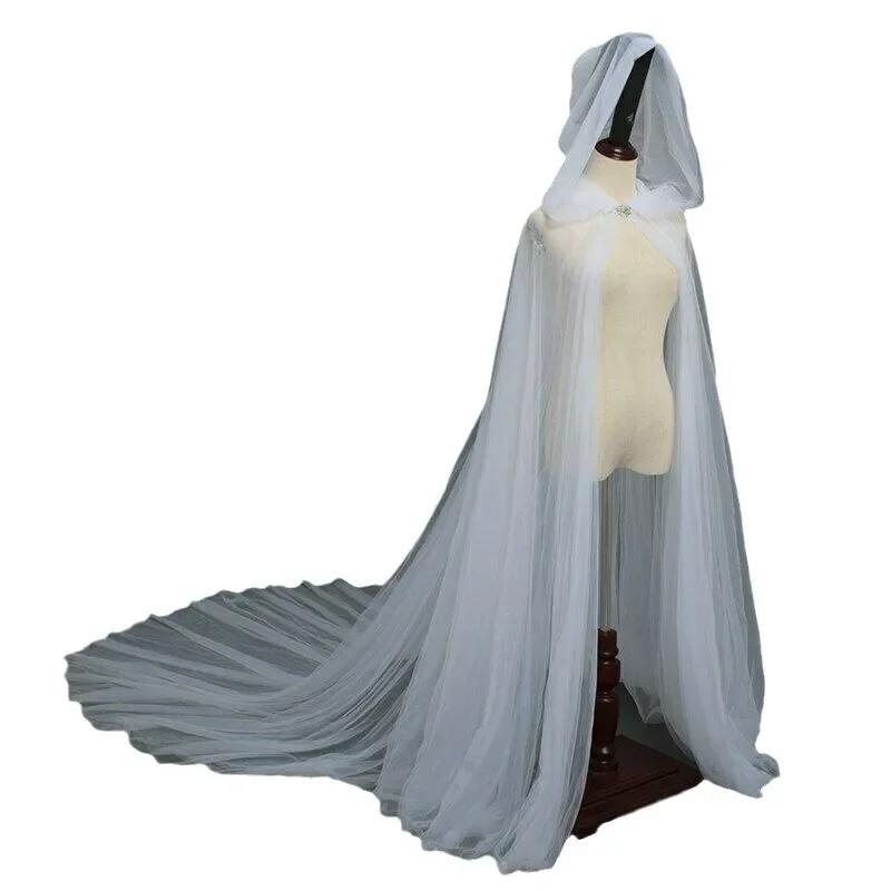 Cape à capuche rétro en Tulle pour femme, Cape de mariée Vampire, noir/rouge/blanc, couleur unie, Ca
