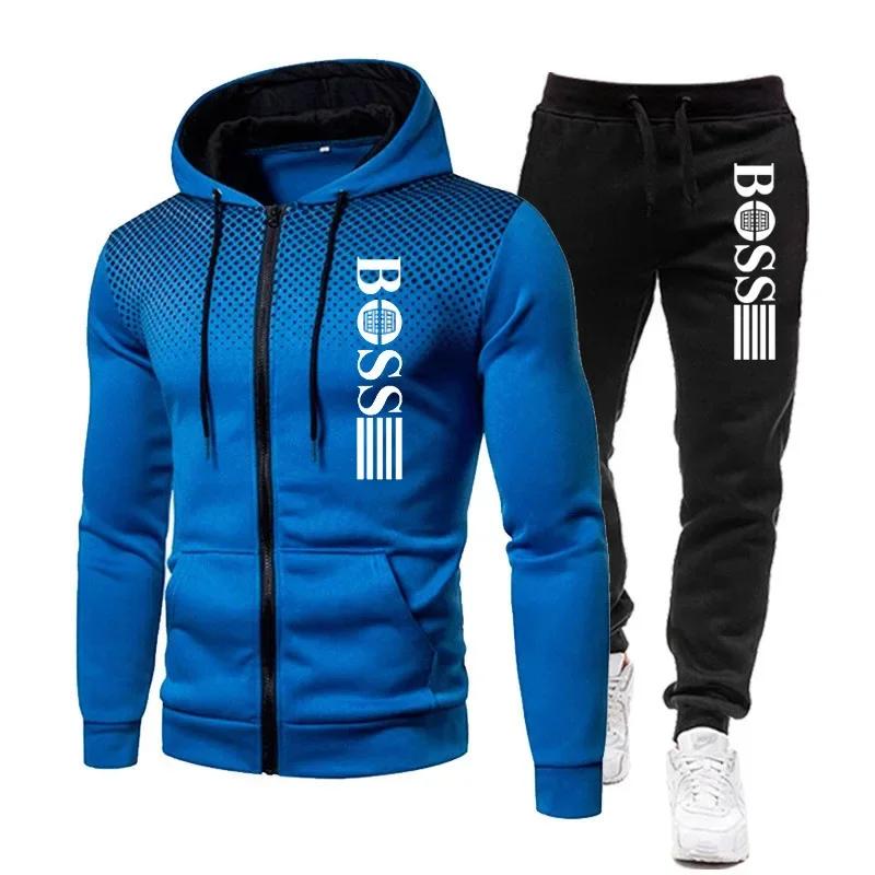 Ensemble deux pièces à capuche et pantalon décontracté pour homme, vêtement de sport chaud et fitnes