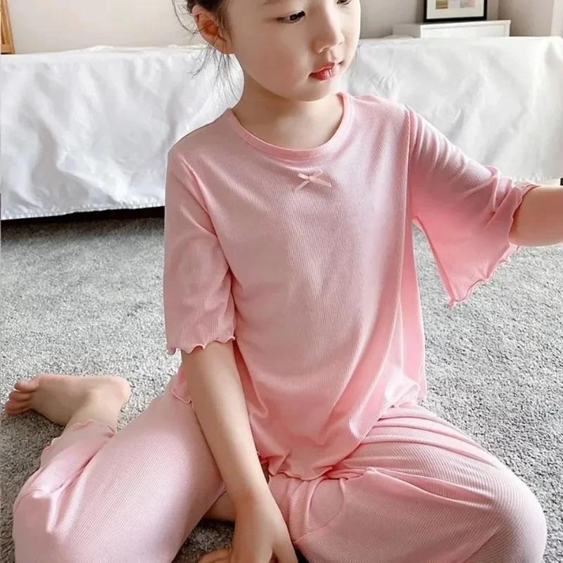 Ensembles d'été pour filles, ensemble fin à manches courtes pour enfants, vêtements de maison pour f