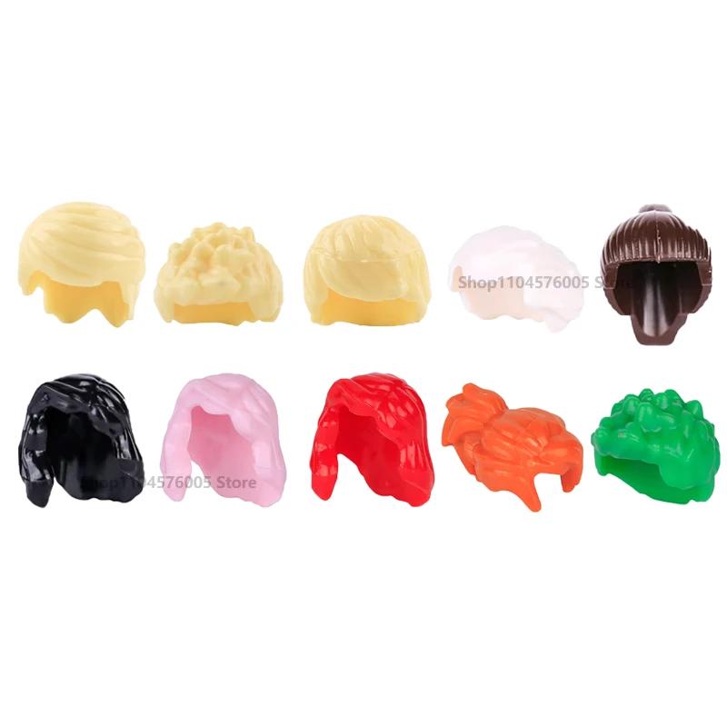 MOC – blocs de construction de cheveux bruns, figurines de ville, corps, accessoire créatif, pièces 
