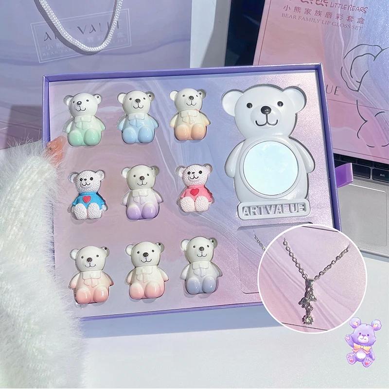 ART VALUE Ensemble de maquillage ours mignon comprenant 6 * rouge à lèvres liquide mat, 2 * ornement