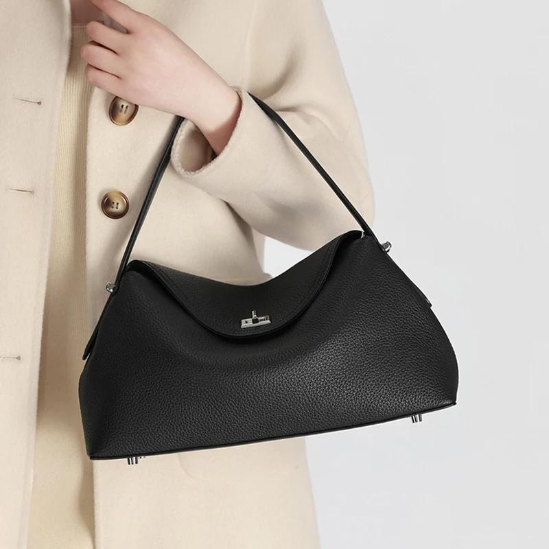 Sac de shopping décontracté de grande capacité en cuir de vache de haute qualité pour femmes, sac à 
