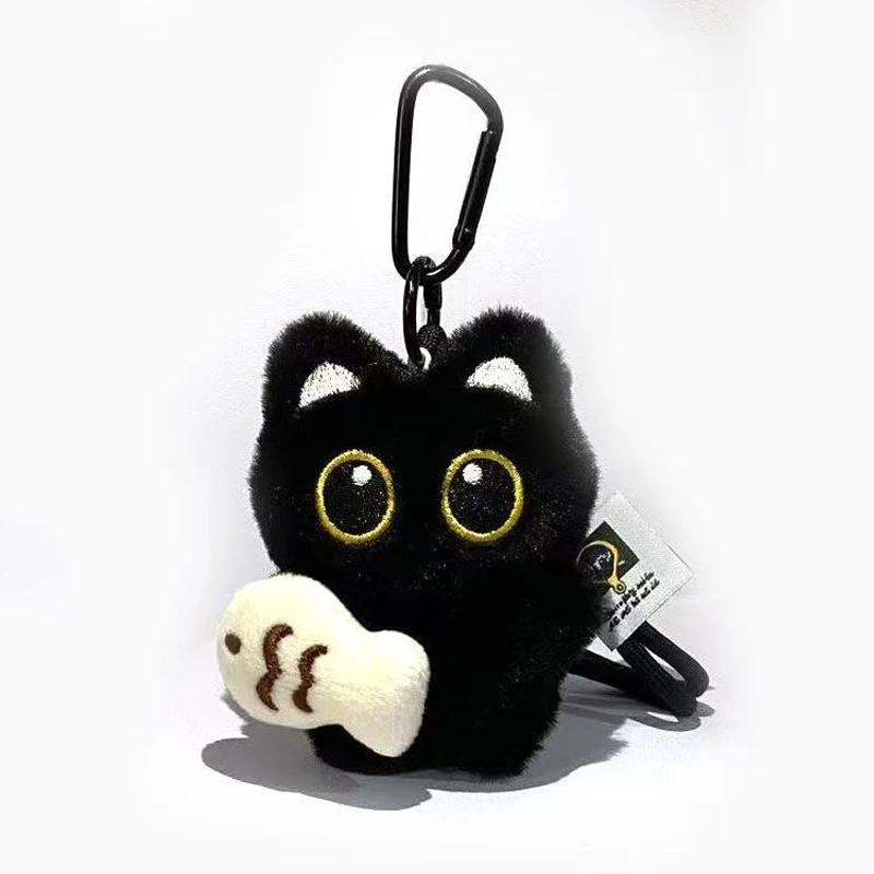 Porte-clés en peluche chat noir mignon, chaton de dessin animé, pendentif de poupée en peluche douce