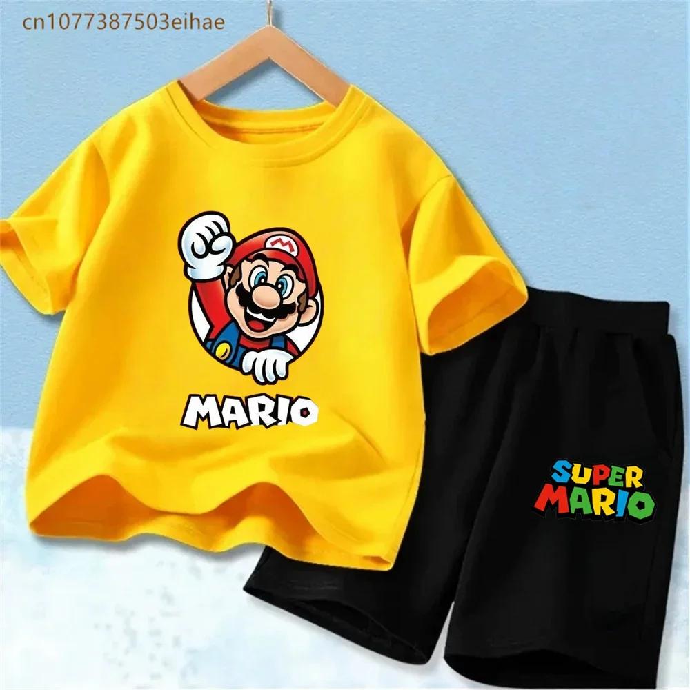 Ensemble de survêtement imprimé Super Mario pour enfants, t-shirt à manches courtes en coton et shor