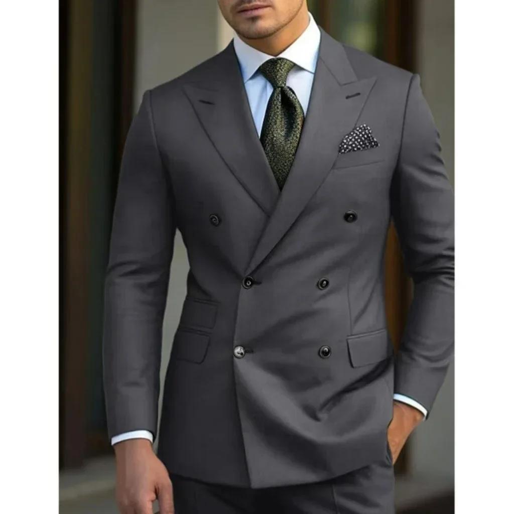 Ensemble 2 pièces homme : Costume slim de haute qualité à col pointu et revers crantés pour mariage,