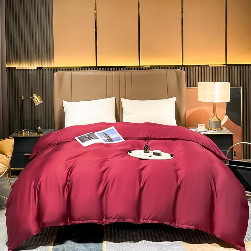 Housse de couette en soie de mûrier naturelle, confortable, couleur unie, simple, Double, King Size,