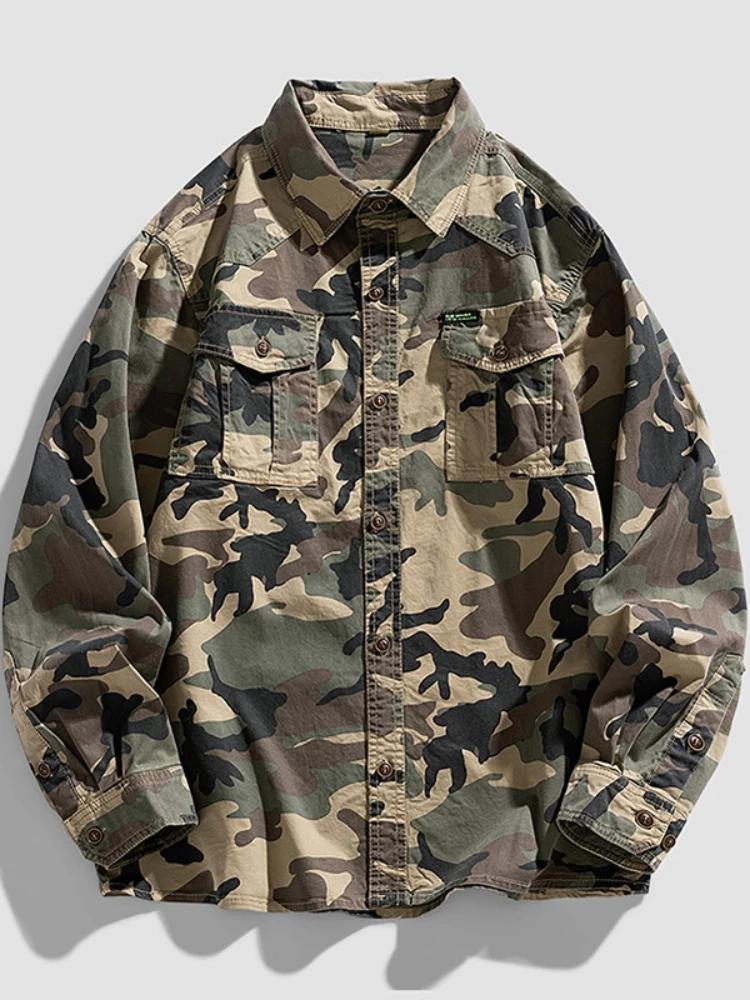 Nouvelle Chemise Homme 2026 en Coton (95%) à Manches Longues, Coupe Ample, Style Camouflage, Épaules