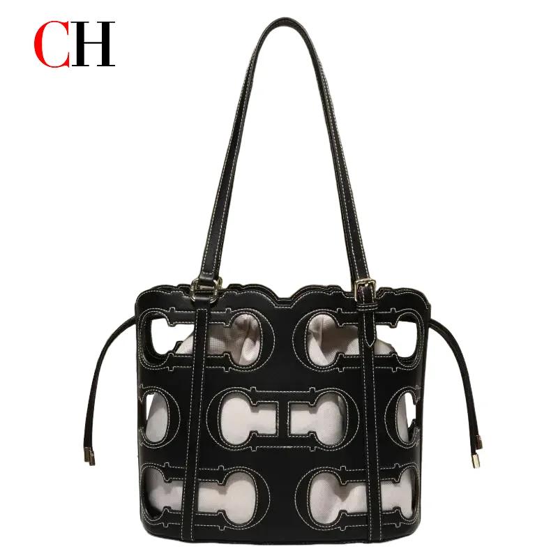 CH – sac à main de marque haut de gamme pour femmes, ajouré, grande capacité, Simple, à bandoulière,