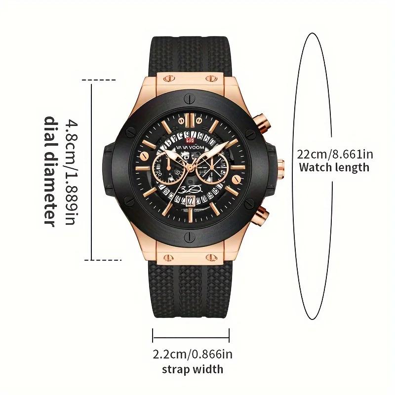 Montre de sport en Silicone noir pour hommes, main ajourée de 46mm, grand cadran, or Rose, Style mil