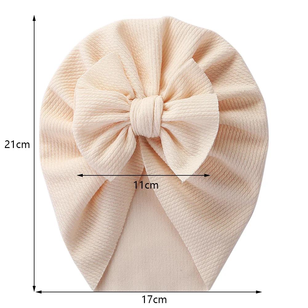 Turban côtelé texturé solide pour bébé, chapeaux avec nœud supérieur, pour nouveau-né, garçon et fil