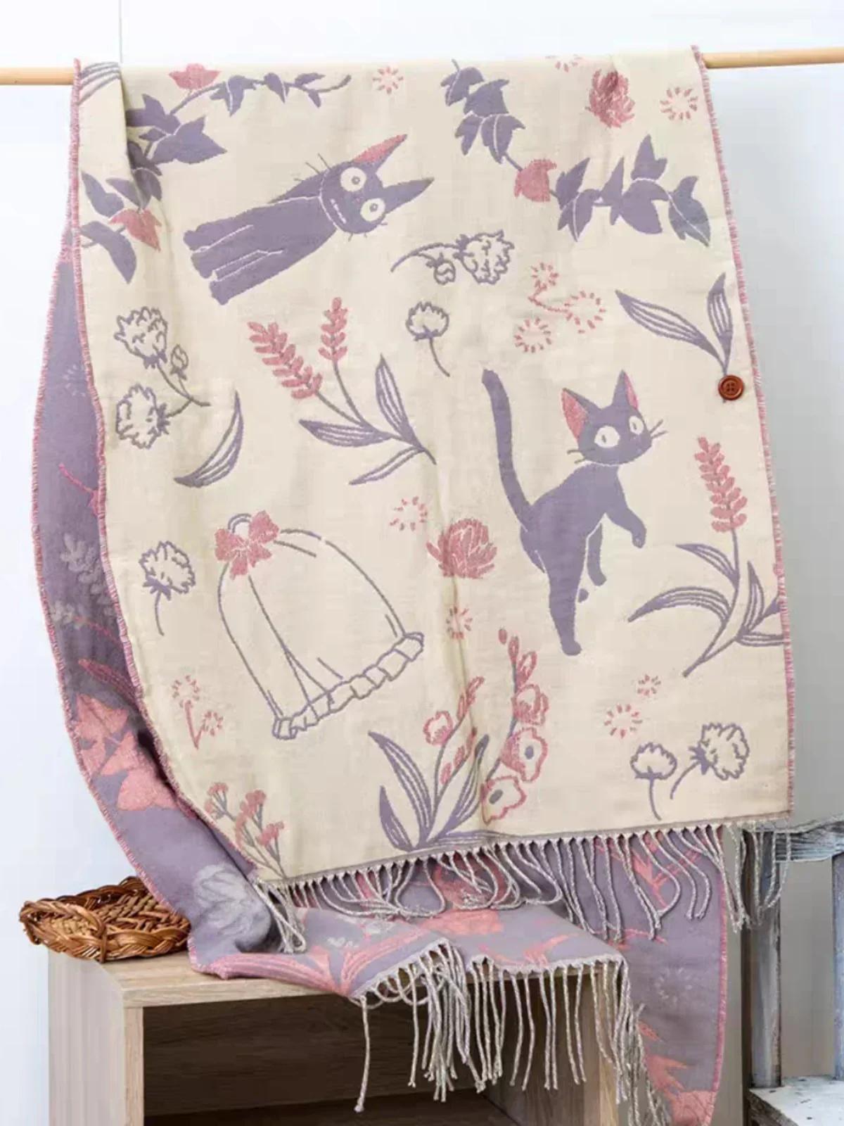 Niche Design écharpe châle à la mode polyvalent mignon dessin animé épaissi Double face hiver chaud 