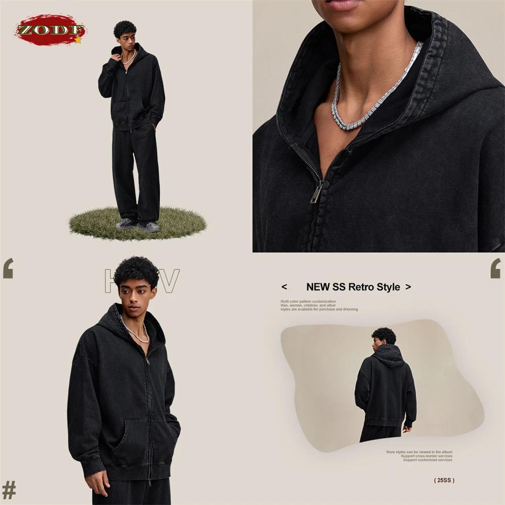 ZODF 2025 automne hommes poids lourd 480gsm sweats à capuche unisexe rétro lavé Terry coton en détre