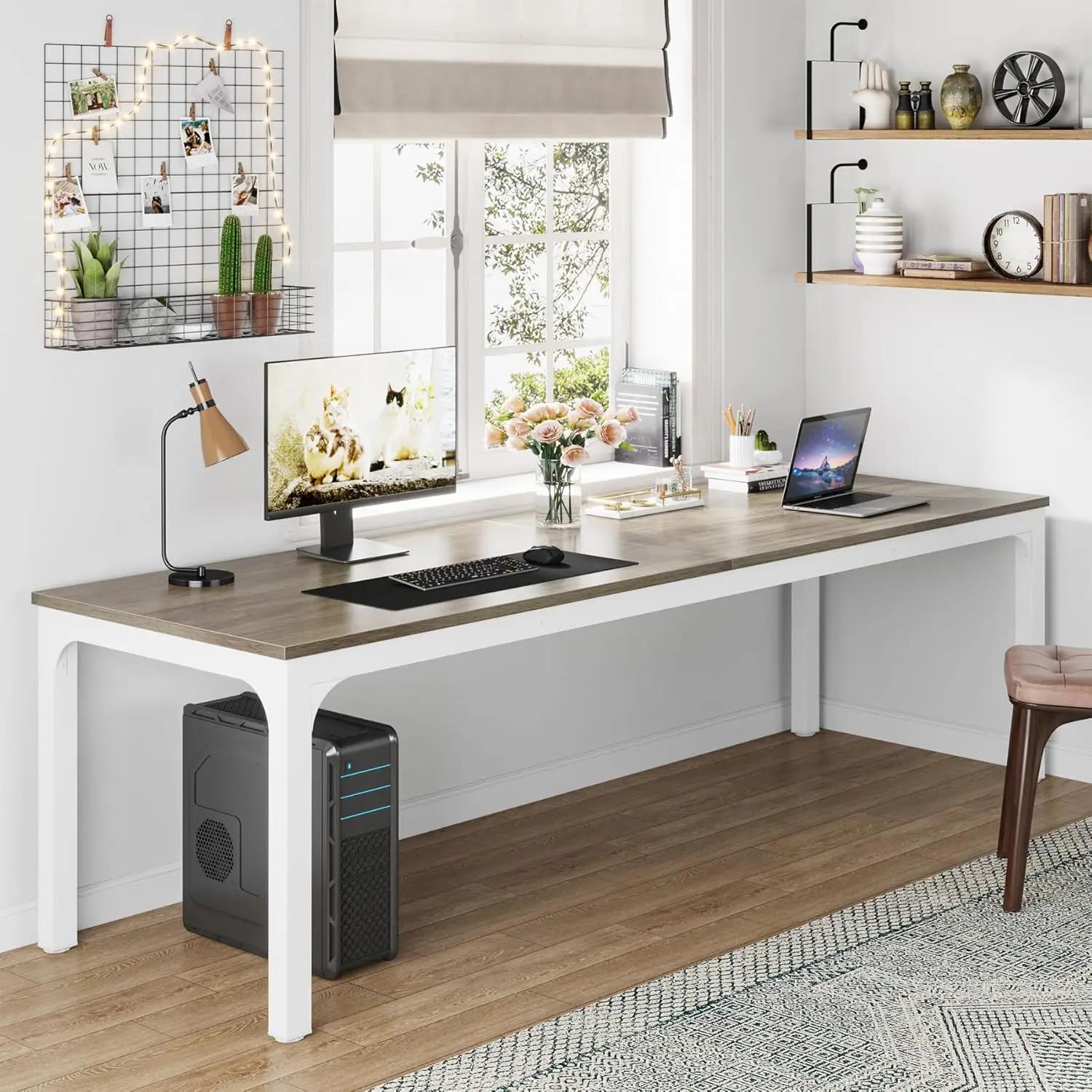 Bureau d'ordinateur extra long de 78,7 pouces, bureau pour 2 personnes, bureau double long, table de