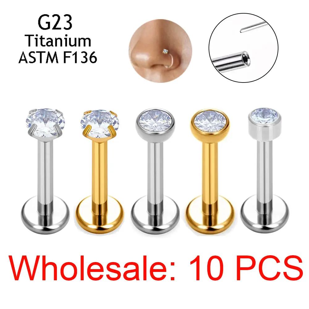 10 pièces clous d'oreille sans fil G23 titane nez PIERC punaise Labret lèvres anneaux boucles d'orei