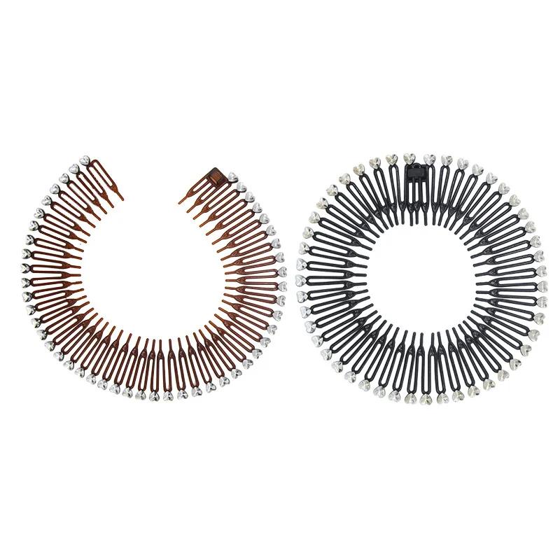 Femmes en plastique cercle complet extensible diamant Flexible peigne dents bandeau bandeau cheveux 