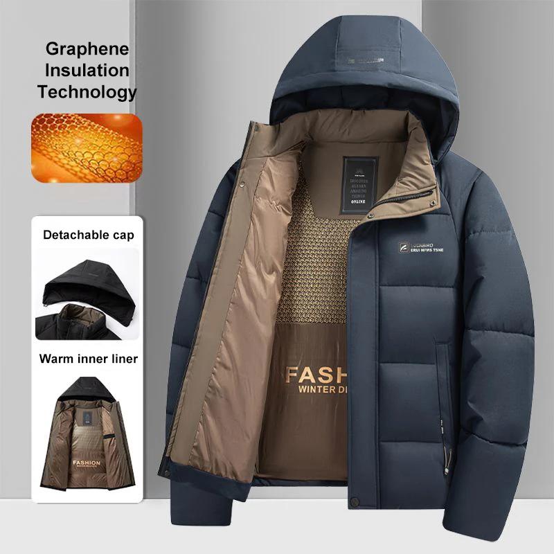 Veste coupe-vent chaude en graphène pour homme, pardessus confortable et épais à capuche pour l'exté