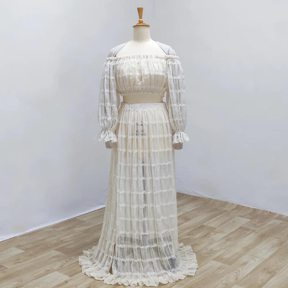 Robe de maternité plissée en mousseline de soie, Sexy, épaules dénudées, haut court, pour femmes enc