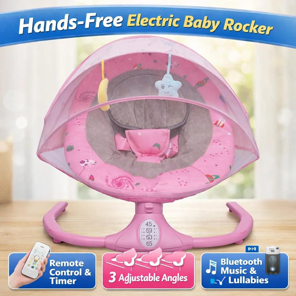 Chaise berçante électrique pour bébé avec télécommande, angle et vitesse réglables, musique Bluetoot