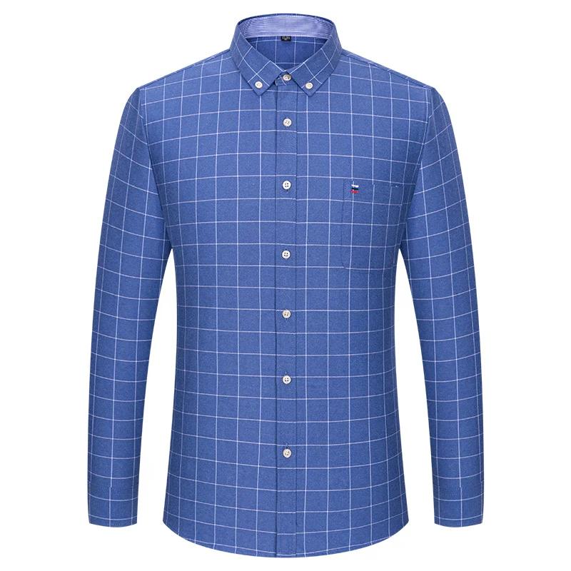 Chemises Oxford 100 % coton pour hommes, manches longues, à carreaux, douces, coupe classique, chemi