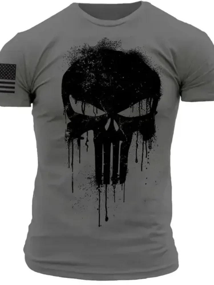 T-shirt vintage d'été pour homme, imprimé crâne 3D, décontracté, à manches courtes, pull oversize, v