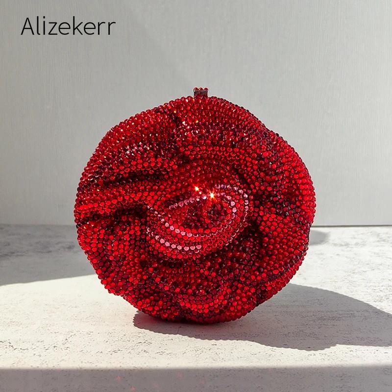 Alizekerr Rose en forme de cristal sacs de soirée femmes magnifique Chic strass fleur pochette sacs 