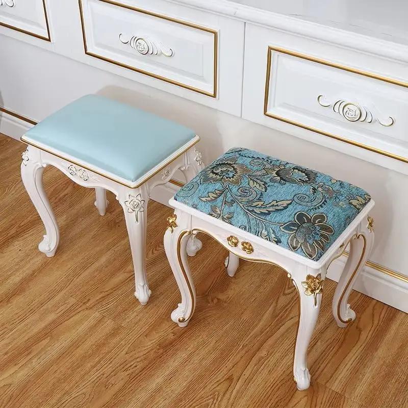 Tabouret de maquillage européen Imitation bois massif, tabourets de commode américains, chambre blan