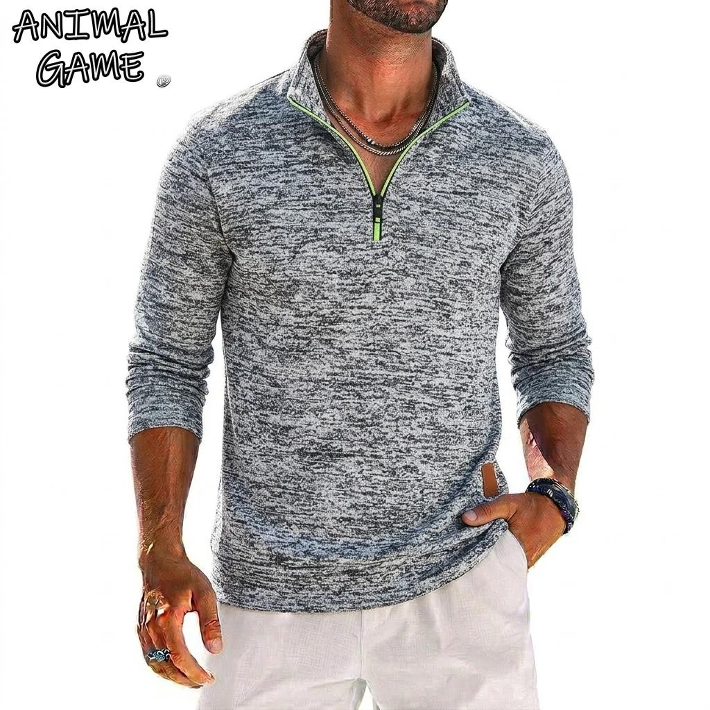 Sweat-shirt à manches longues et quart de zip pour homme, pull uni, sweat à capuche zippé pour homme
