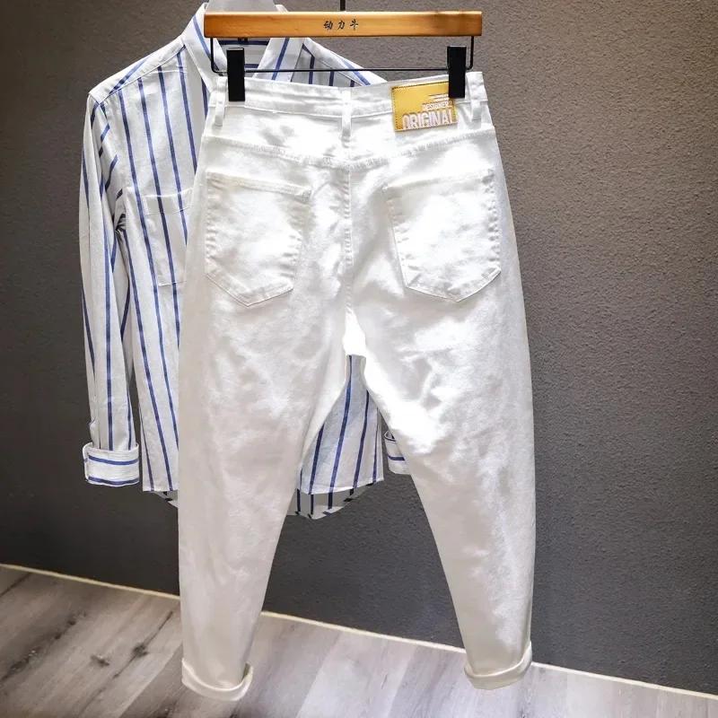 Jeans troués déchirés pour hommes, pantalons masculins blancs, streetwear confortable, denim, mode h