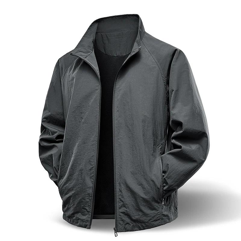 Printemps automne hommes veste décontracté en plein air col montant fermeture éclair coupe-vent impe
