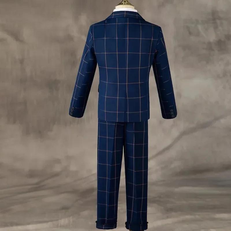 Costume formel à carreaux pour garçons, 3 pièces, smoking de mariage pour enfants, pour hôte, specta